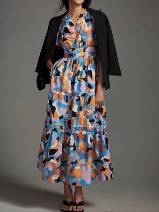 Anthropologie Dresses & Skirts - ANTHROPOLOGIE The Somerset Maxi Dress Blue Orange Abstract Size XS